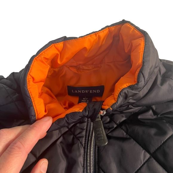 Lands’ End Boy’s Puffer Jacket Boy’s Size Large 6X / 7 Dark Blue Orange Full Zip - Picture 10 of 13